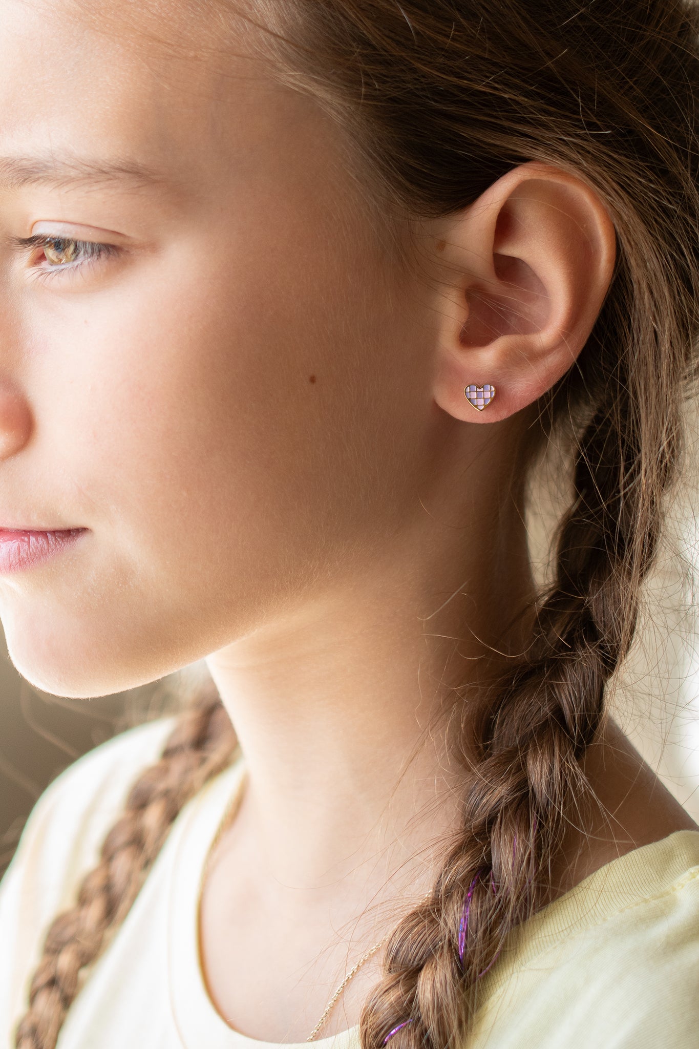 Checkered Purple Heart Studs
