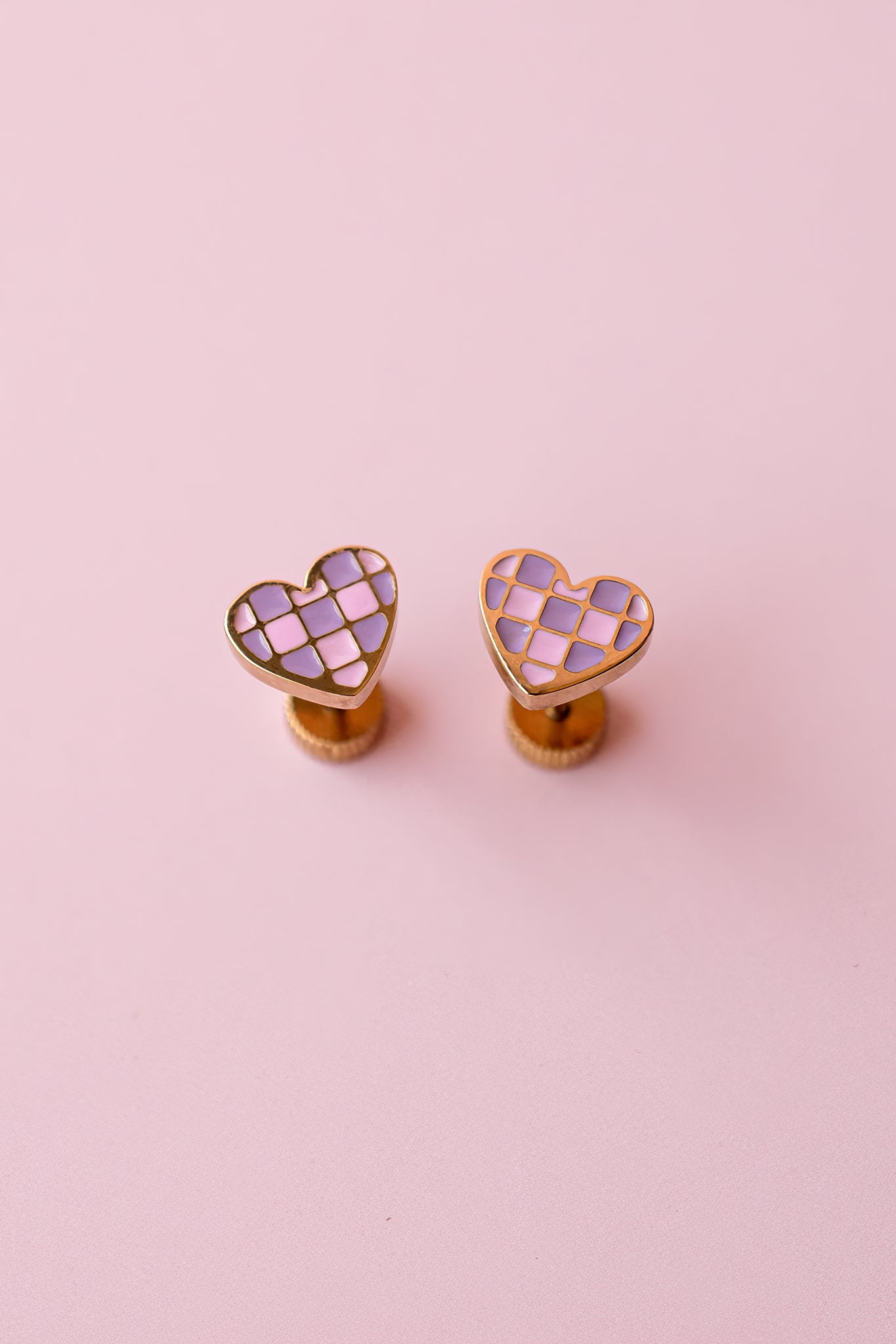 Checkered Purple Heart Studs
