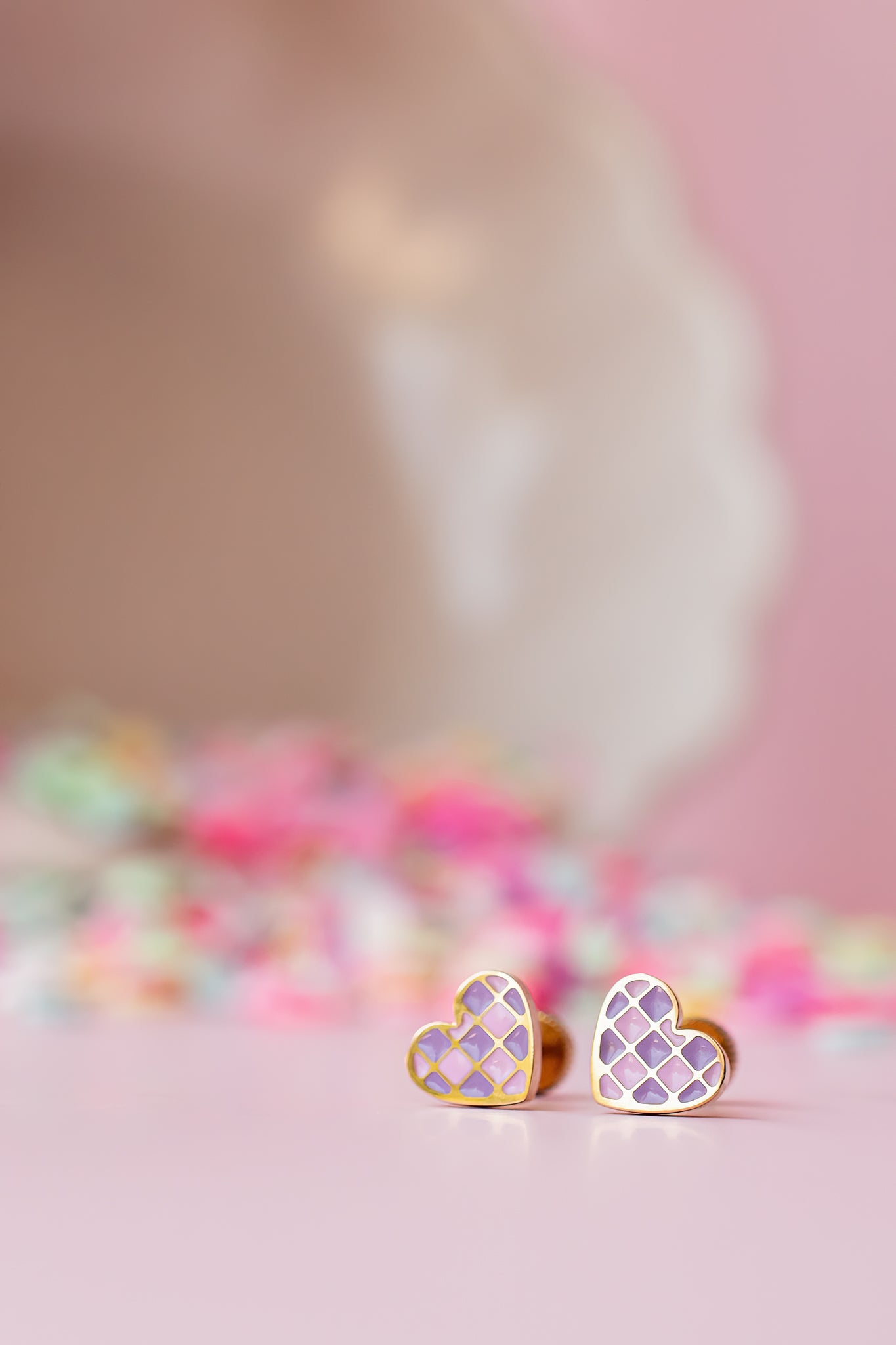 Checkered Purple Heart Studs