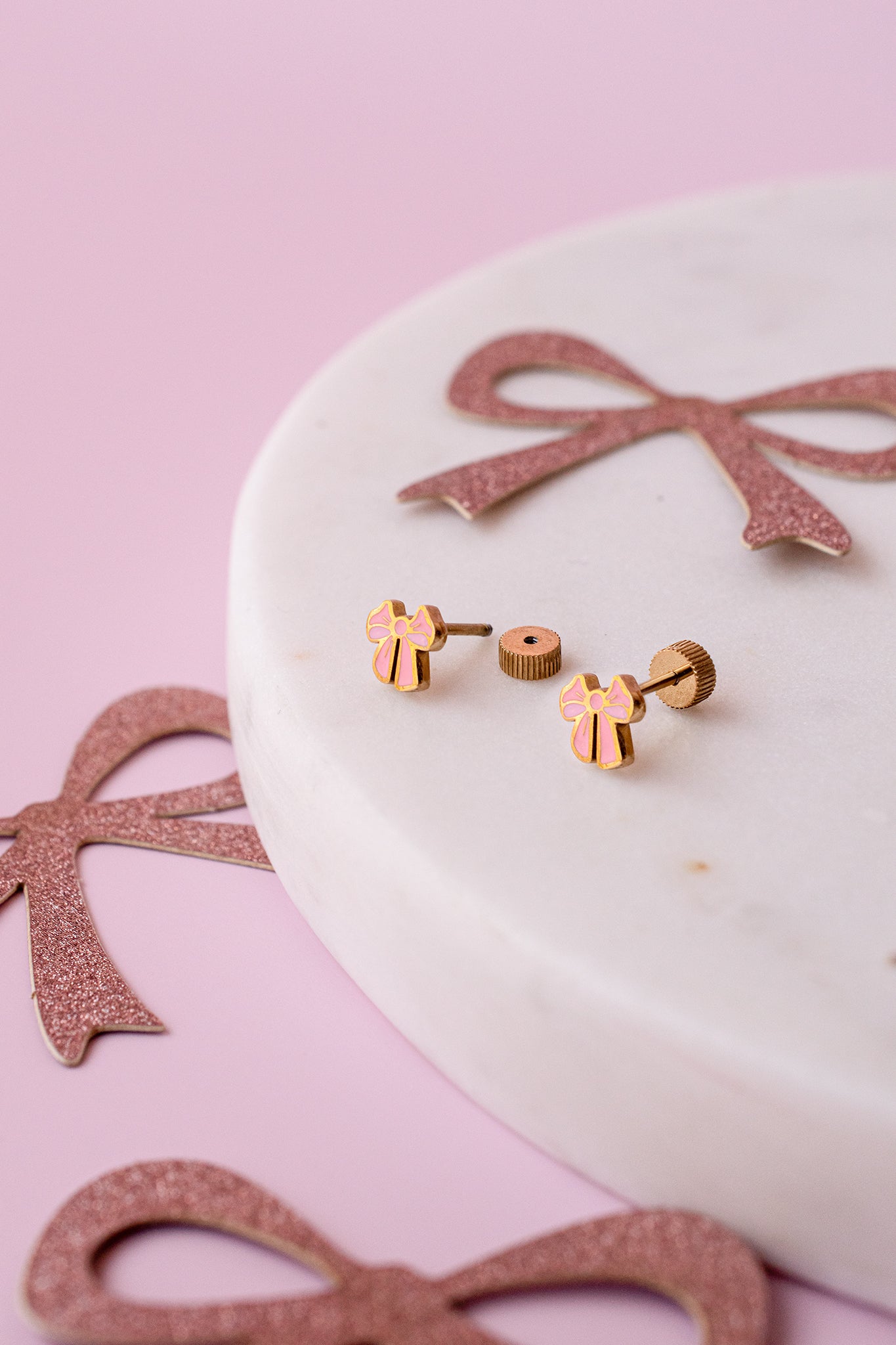 Pink Bow Studs