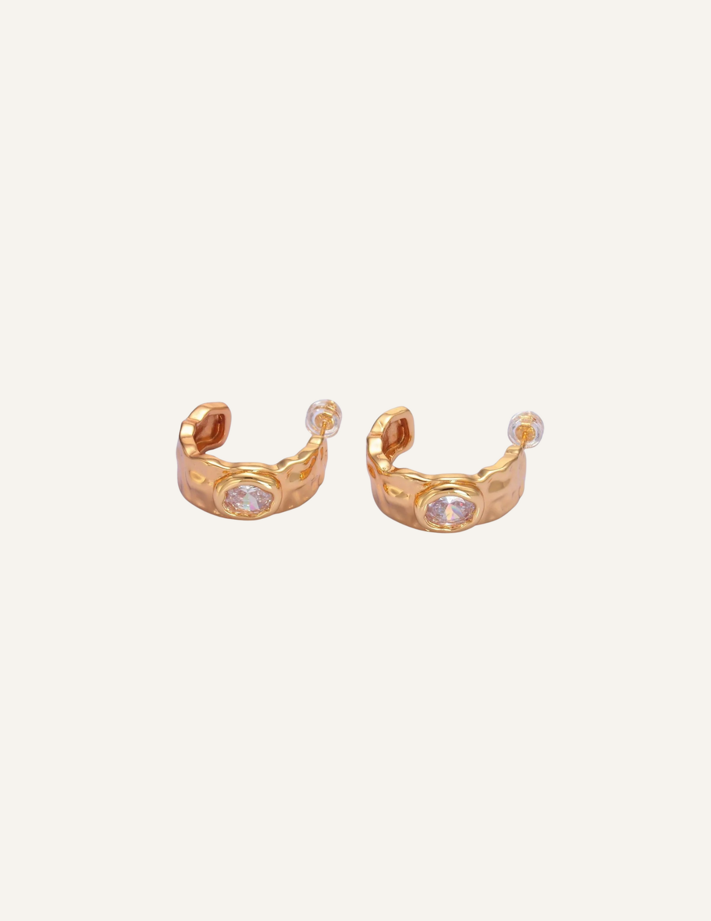 Hammered CZ Crescent Hoops