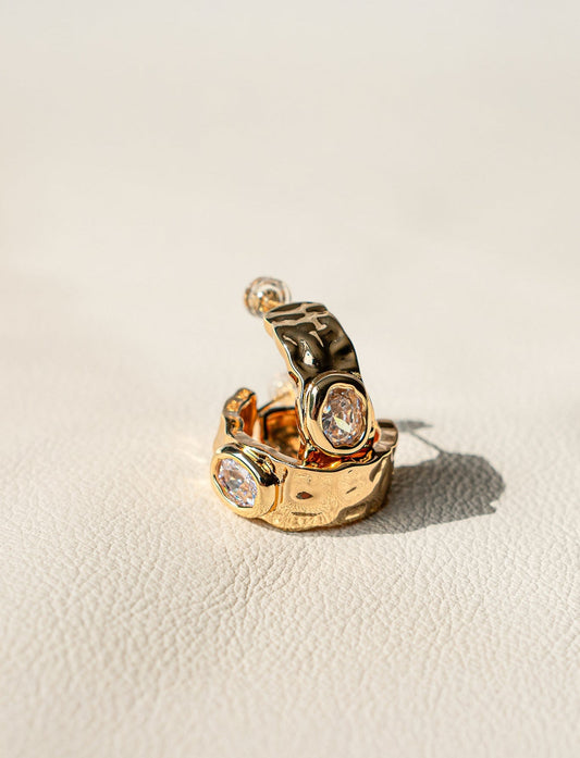 Hammered CZ Crescent Hoops