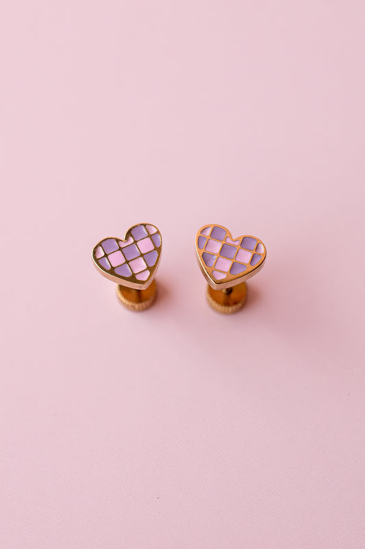 Checkered Purple Heart Studs