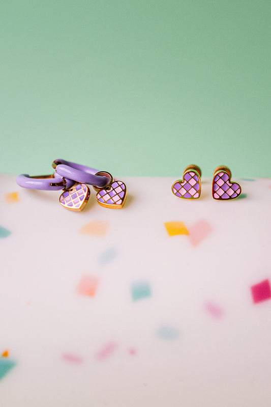 Checkered Purple Heart Studs