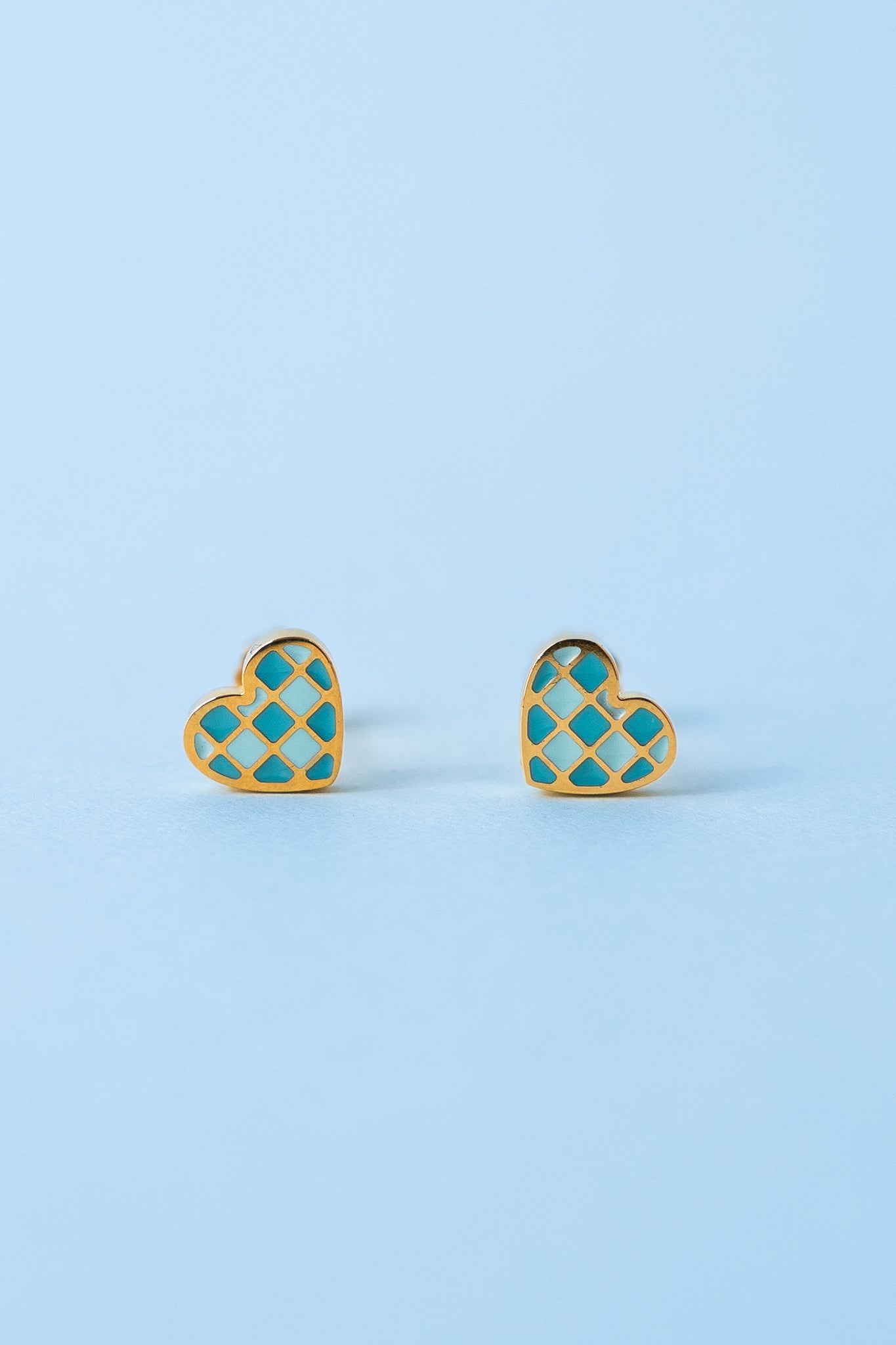 Checkered Blue Heart Studs