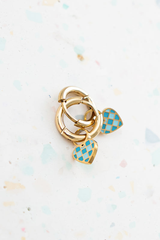 Checkered Blue Heart Charm