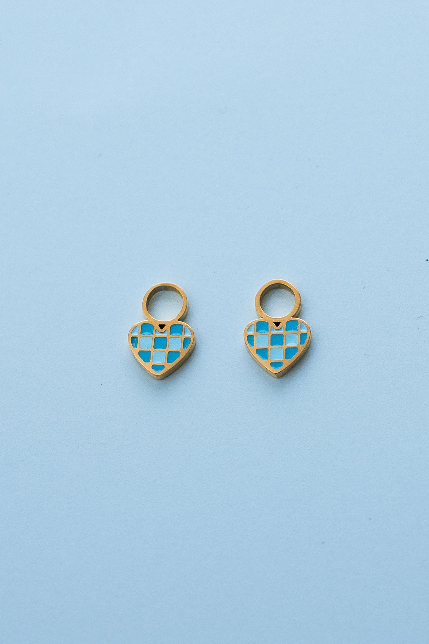 Checkered Blue Heart Charm