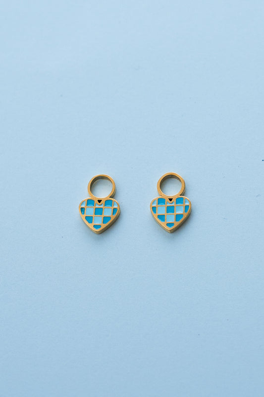 Checkered Blue Heart Charm