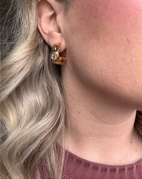 Hammered CZ Crescent Hoops
