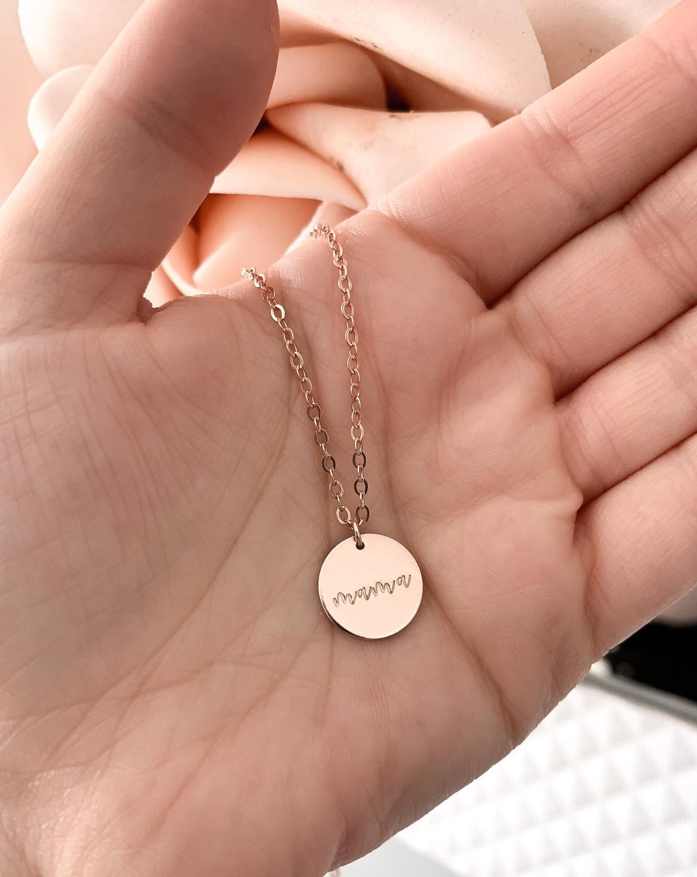 Rose gold disk on sale necklace